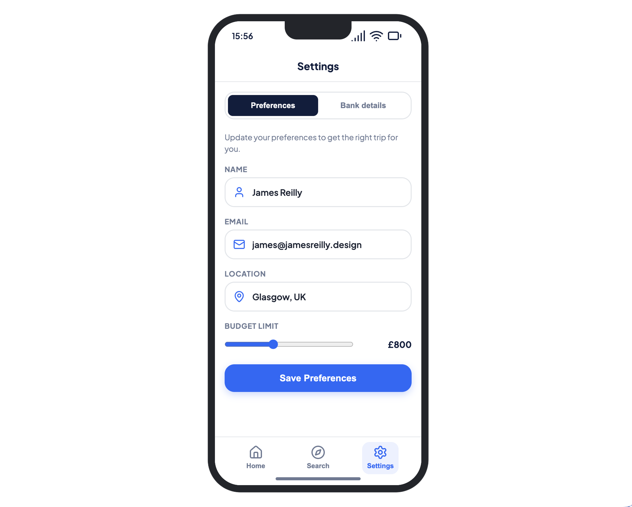 Expedia app settings screen