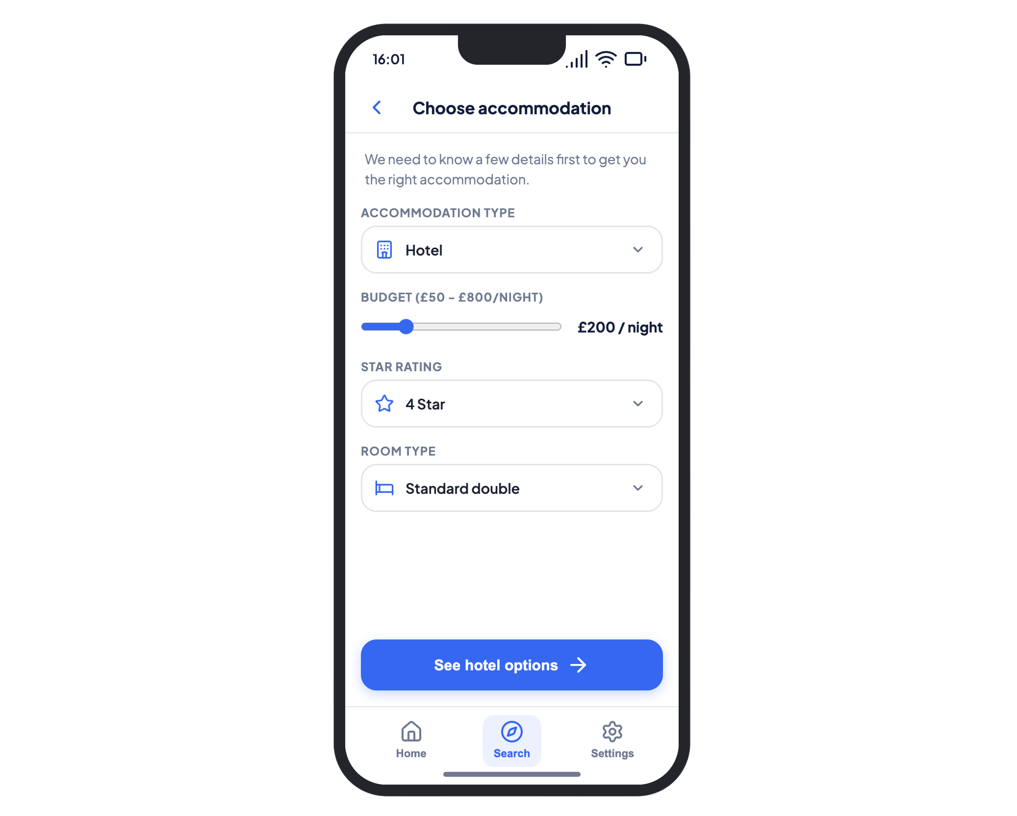 Expedia app hotel parameters screen