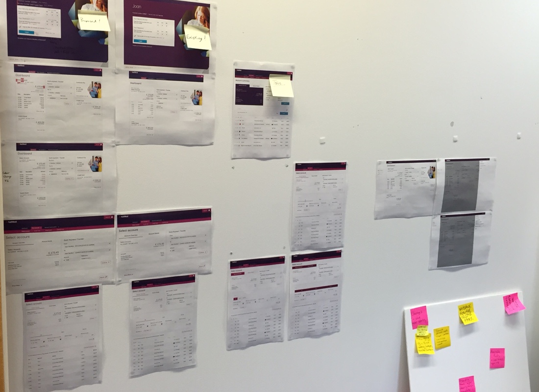 Design audit showing component and spacing standardisation work across NatWest banking screens