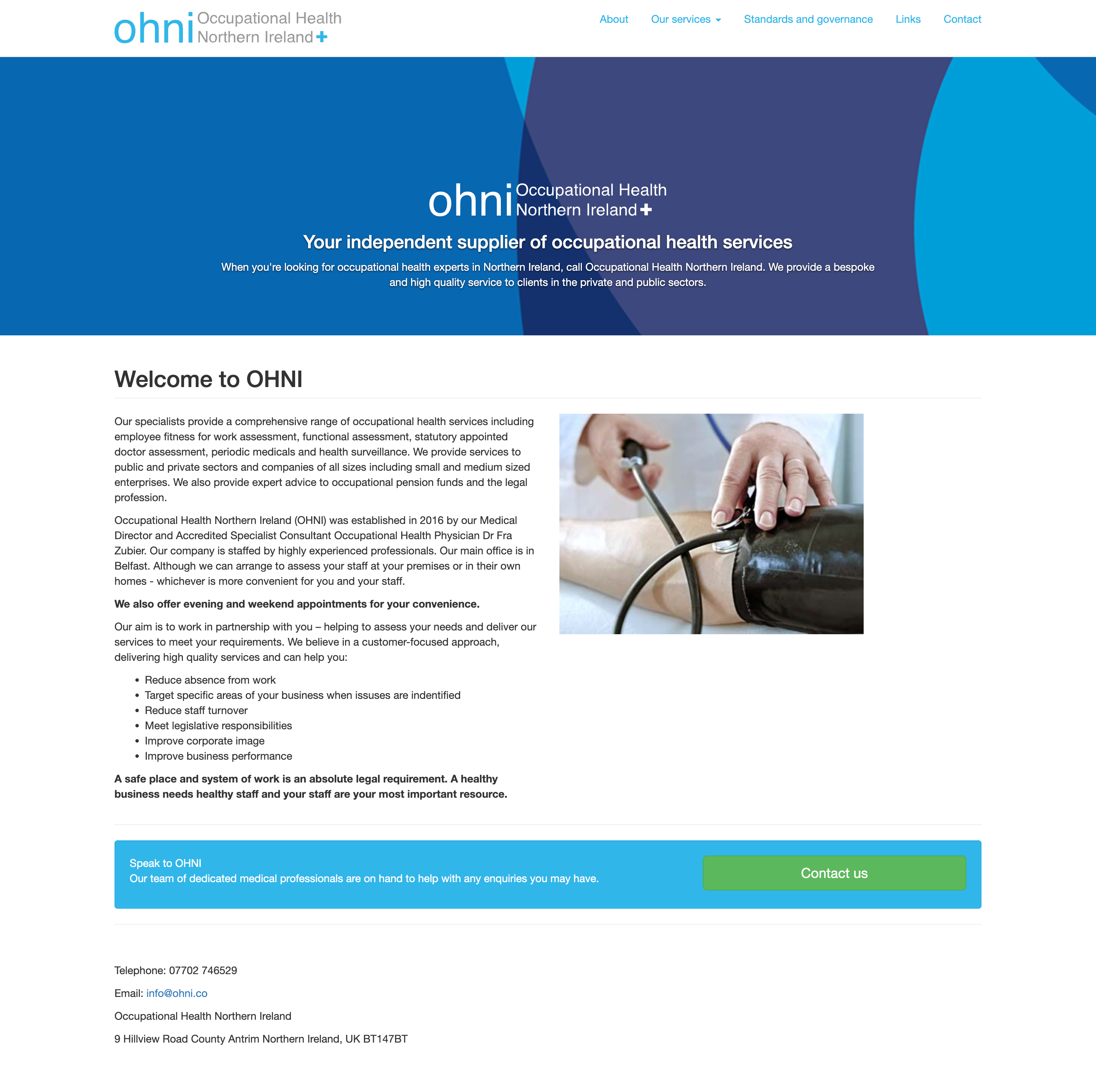Original OHNI website homepage before the redesign