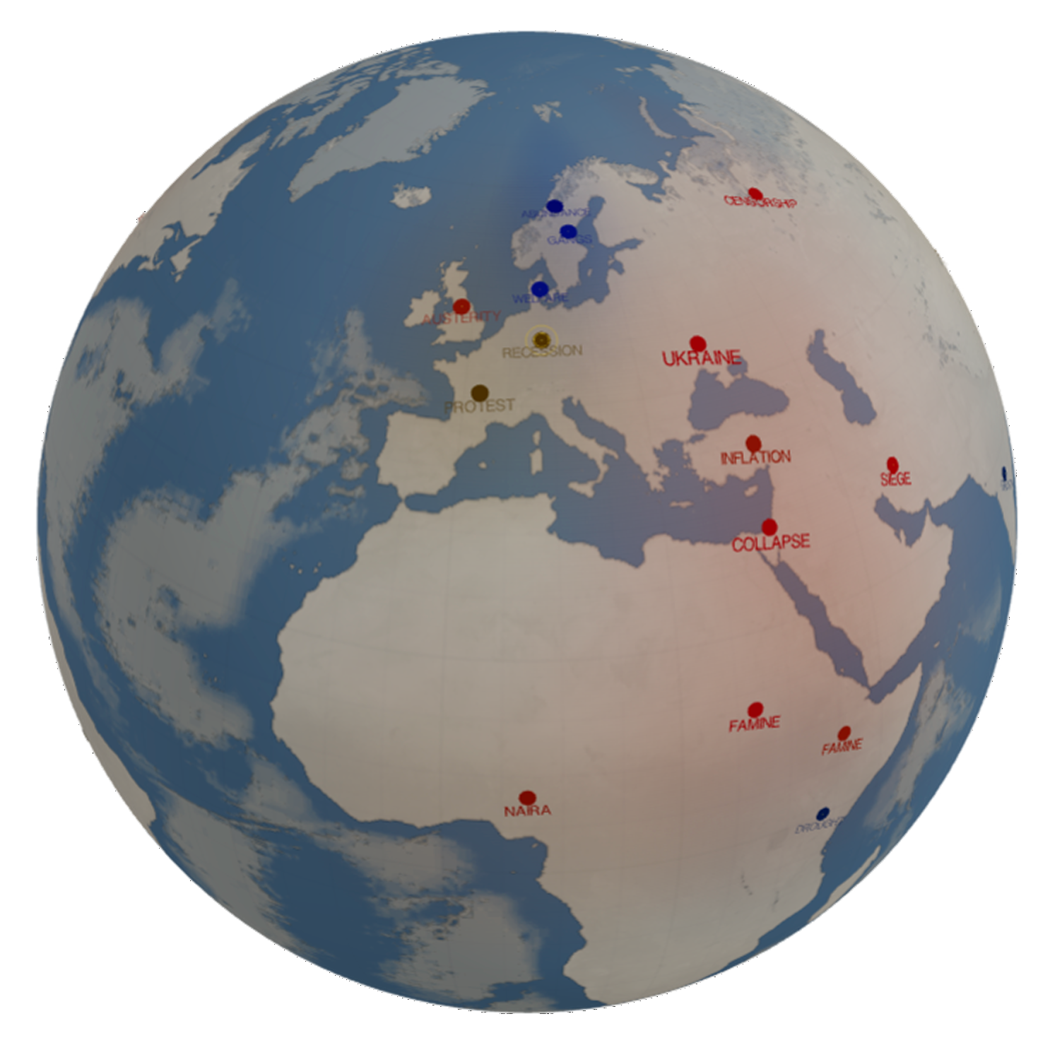 Finding Hope WebGL globe with sentiment labels wrapped to the terrain